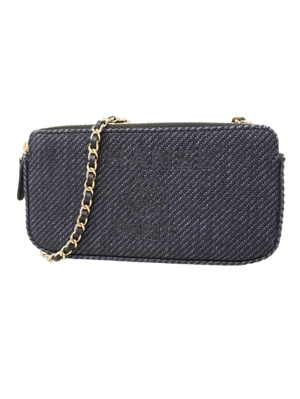 Chanel Shoulder Wallet Deauville Tweed Navy Champagne Gold Handbag